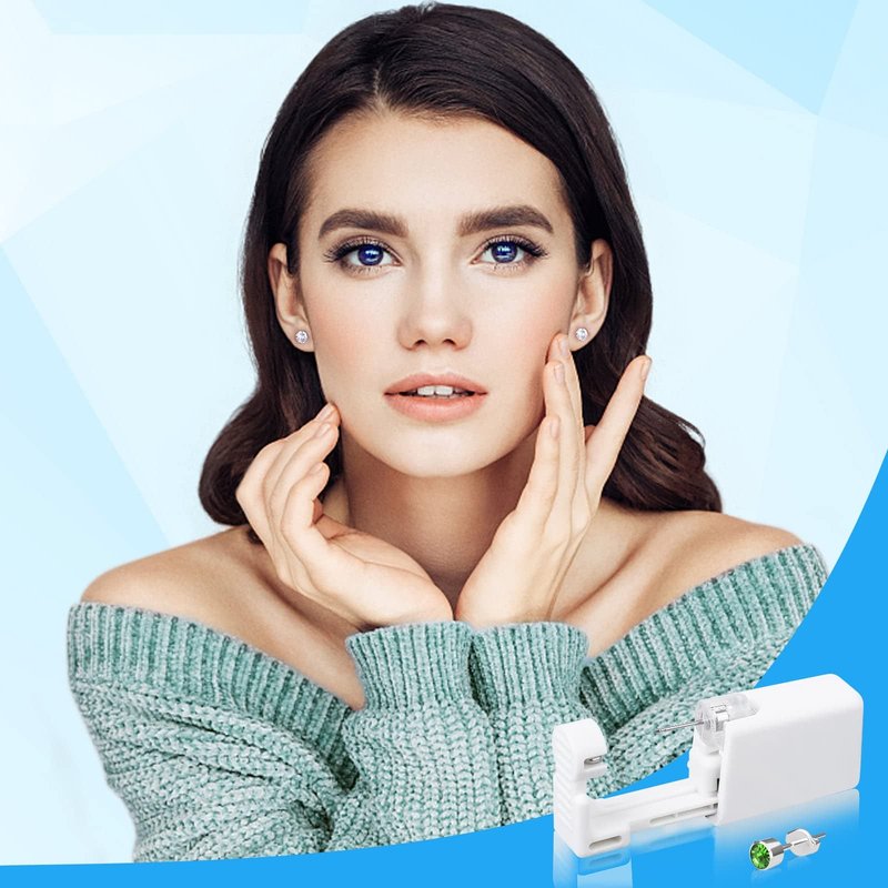 30Pcs Self Ear Piercing Kit, Disposable Ear Piercing Gun with Preloaded Piercing Studs, Professional Earring Gun with Silver Earrings for Home Salon Earlobe Cartilage Helix Tragus Piercing Tool Kit