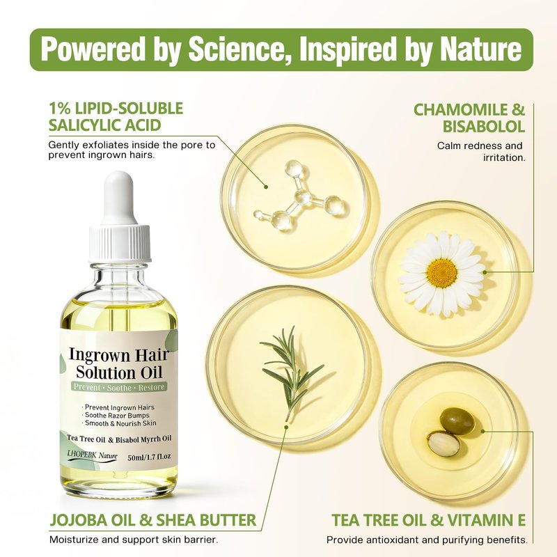 Ingrown Hair Treatment Oil Serum: 1.7oz Soothing After Shave Oil Prevents Ingrown Hairs for Soothes Razor Bumps Reduces Redness & Irritation for Bikini Area Legs Underarms Neck Beard & Face