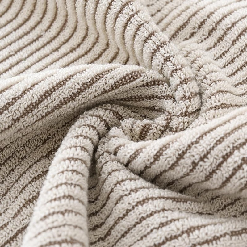 sense gnosis Beige Ribbed Striped Hand Towels Soft Absorbent Face Towels 100% Cotton Decorative Coffee Border Hand Towels for Bathroom Hotel Shower,Set of 2