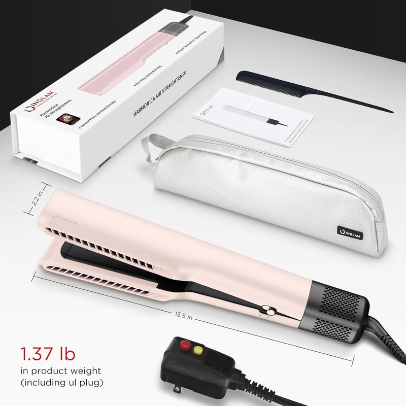 IG INGLAM Ionic Hair Dryer Straightener - 2 in 1 Fast Drying & Straightening for Medium to Long Hair | Pink, 200M