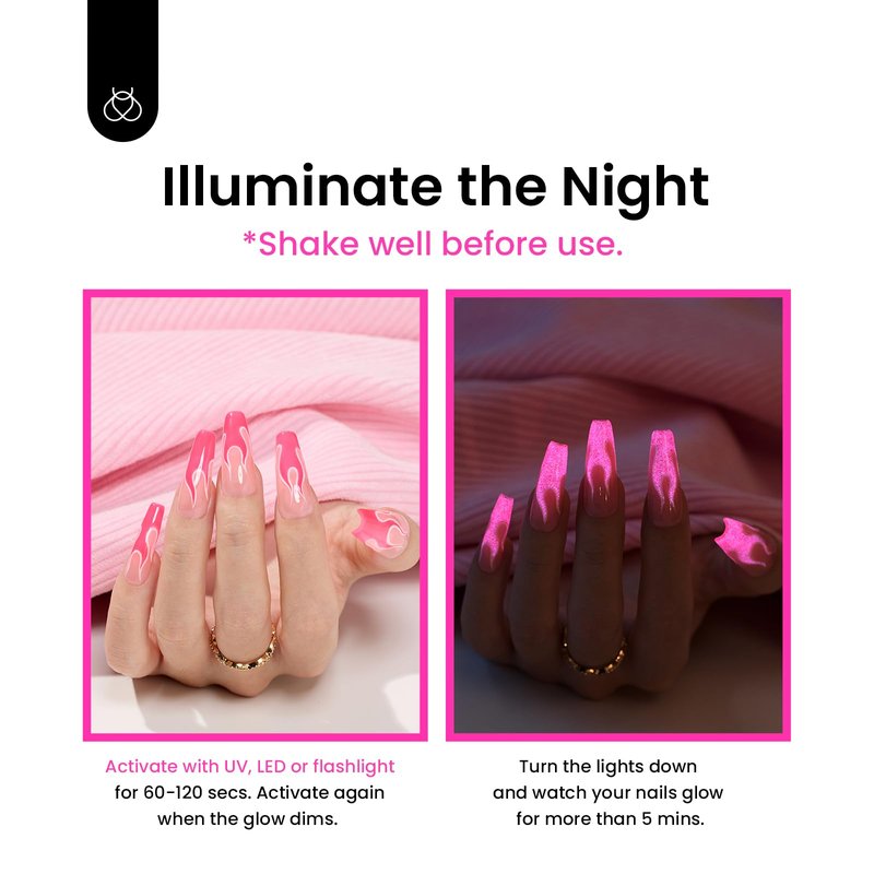 Beetles Hot Pink Gel Nail Polish - Luminous Pink Gel Polish 15ml Glow in the Dark Pink Summer Soak Off Uv LED Nail Lamp Nail Art Manicure Salon DIY Home Gift for Women Girls