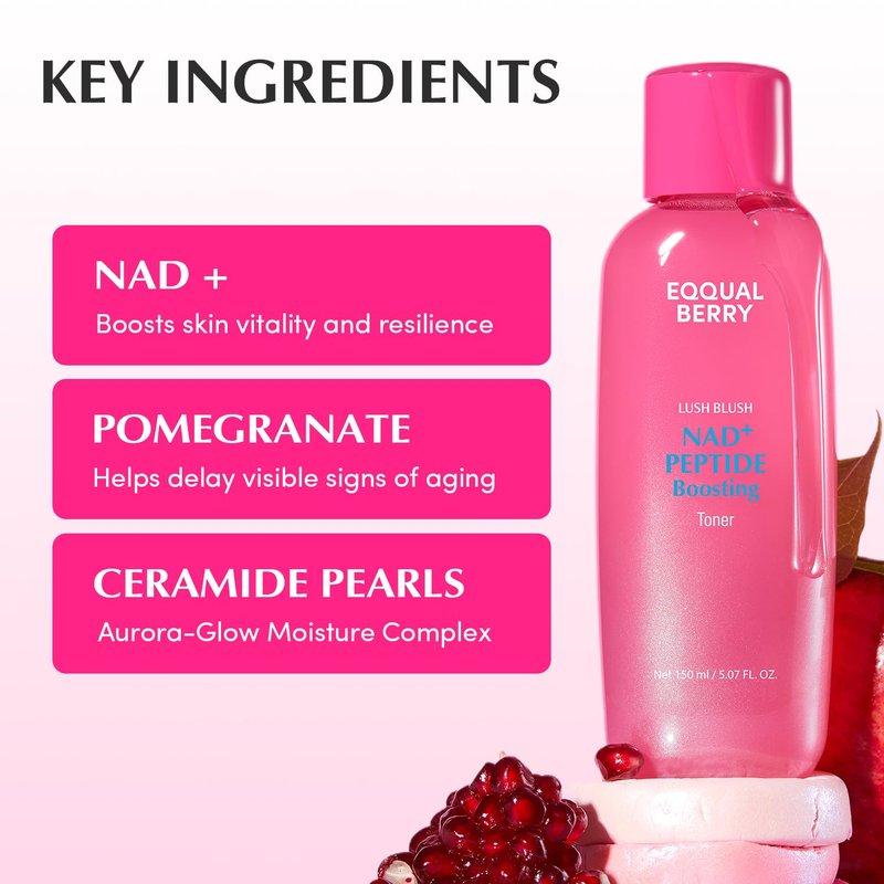 EQQUALBERRY NAD+ Peptide Boosting Toner - Anti-Aging Hydrating Face Toner with 5% NAD+ & 13 Peptides | Firming Pink Toner for Sagging Skin (5.07 fl. oz / 150ml)