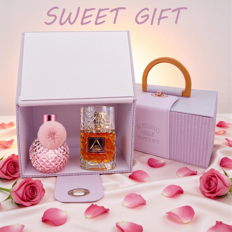 Klamath Deliure&Sugar Candy Couple Cologne Set,100mlx2 Eau de Parfum Long Lasting Fruity&Amber Scent for Women&Men fragrance with Premium Handbag Box Gift