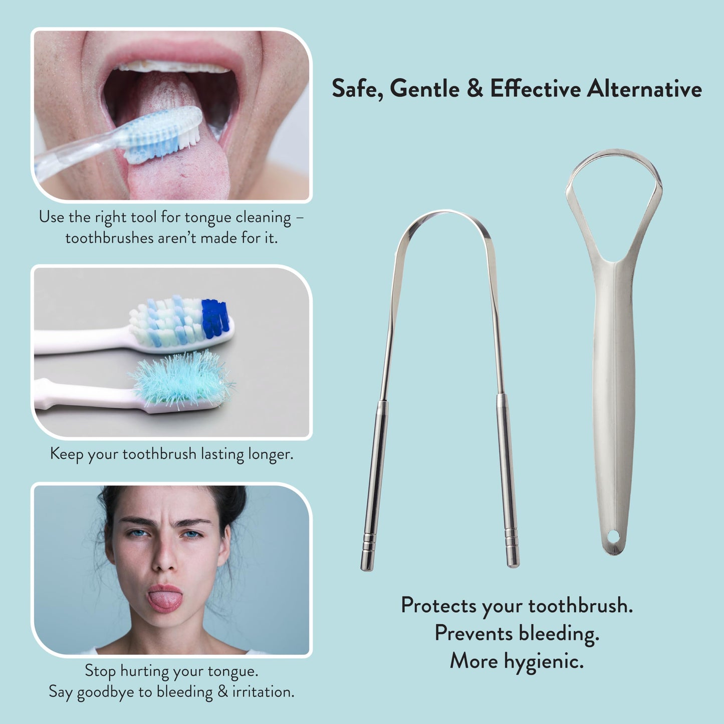 Éclat Stainless Steel Tongue Scraper with Travel Case, Tongue Cleaner for Fresh Breath & Oral Hygiene, Flexible, Durable, Easy-to-Use, Non-Irritating for Oral Care (Combo (U + Looped))
