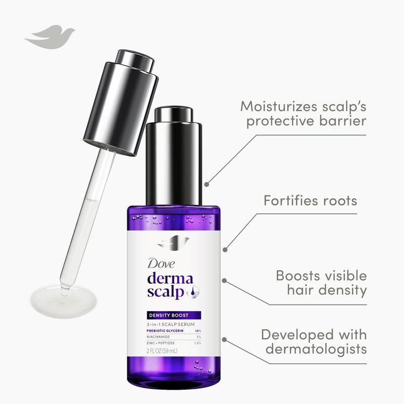 Dove Derma Scalp Density Boost 3-in-1 Scalp Serum 1 ct With Prebiotic Glycerin, Zinc + Peptides, and Niacinamide For Breakage And Hair Thinning 2 oz