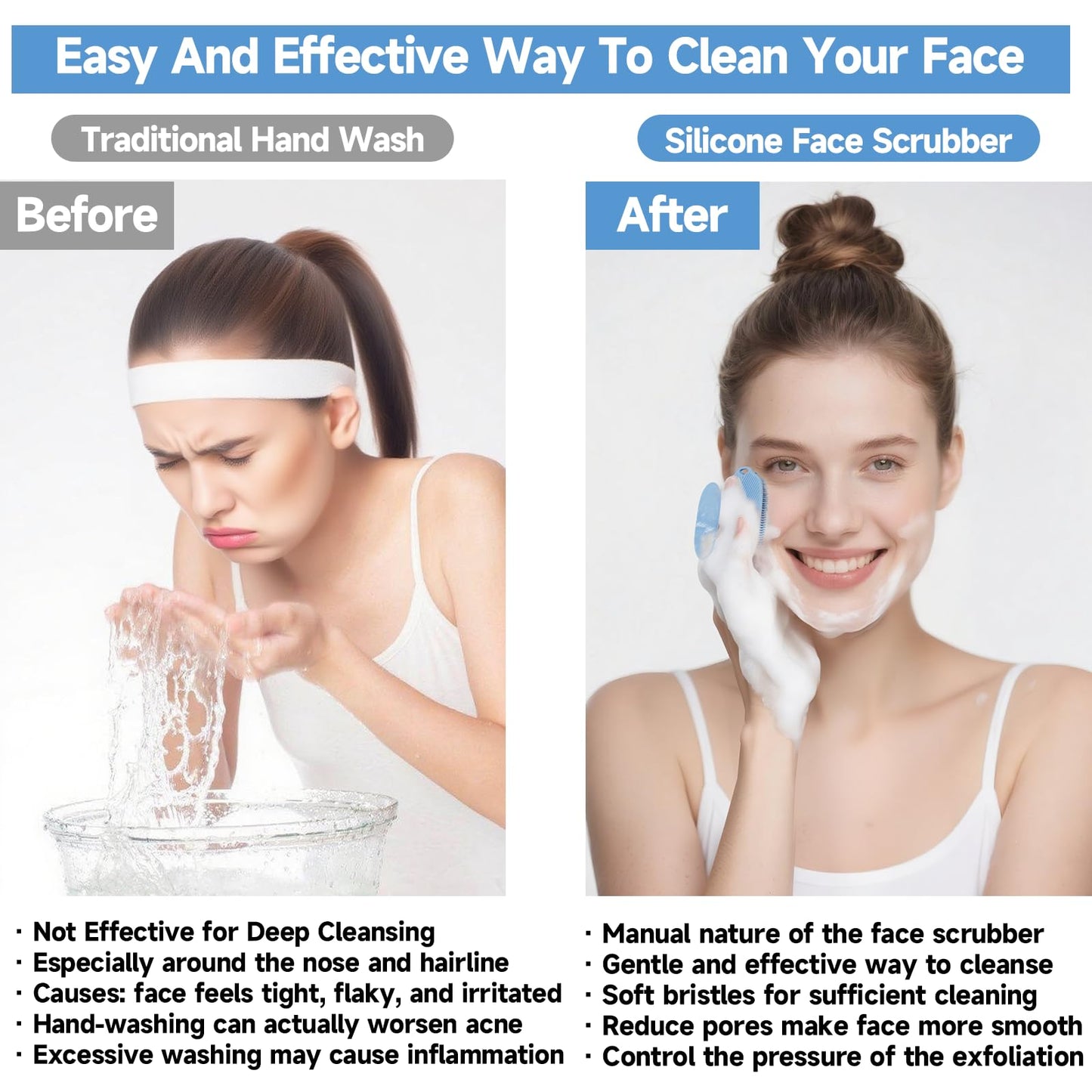ARIOSOX 2 PCS Face Scrubber, Soft Silicone Face Exfoliator with Suction Cup for Man and Women Deep Skin Clean, Gentle Facial Cleaning Brush Suitable for All Sensitive Skin (Blue)