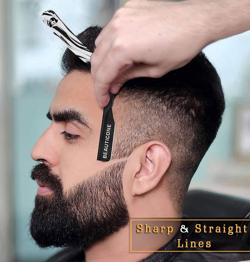 BEAUTICONE® Straight Razors for Men – Professional Barber Straight Edge Razor Kit with Replaceable Single Edge Blades - Navajas Para Barbero - Pouch Gift Box 1.2 mm Exposed for Close Shave Ultra Light