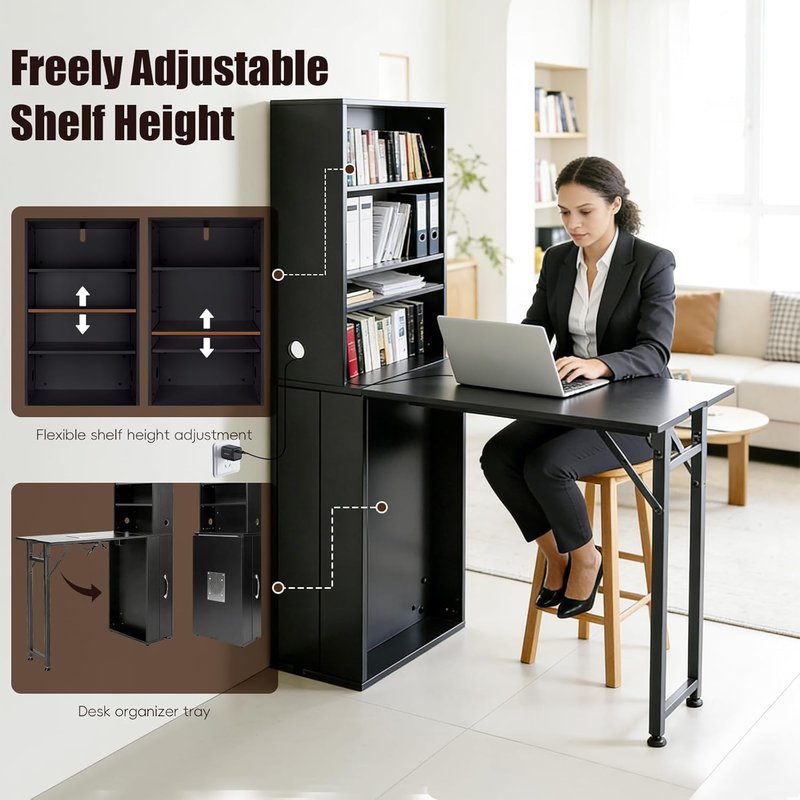 Portable Foldable Nail Desk with Dust Collector - Black Manicure Table with Storage & Hand Rest