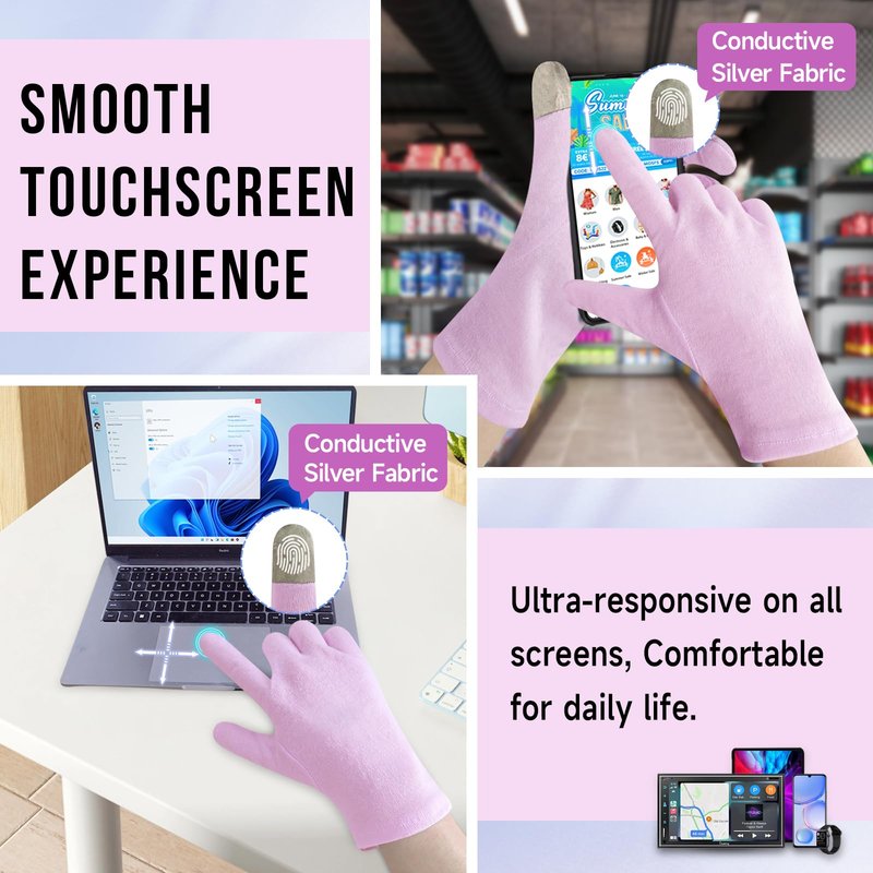 HandLove Premium 100% Cotton Gloves | Moisturizing Gloves for Dry Hands | Overnight Sleeping & Eczema | Touchscreen Friendly | Baby Pink, 2Pairs