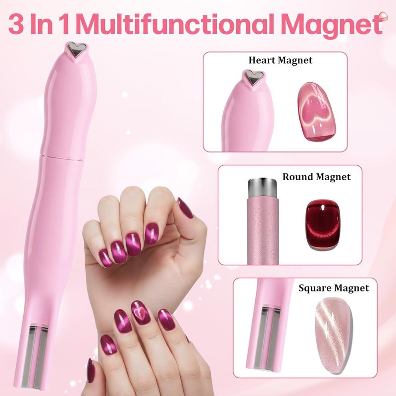 Qianyu Cat Eye Nail Magnet Gel Polish - 3 in 1 Tool with Heart Magnet & Dual-Ended Pen | 2 Pcs Bunny Guides for 3D Nail Art
