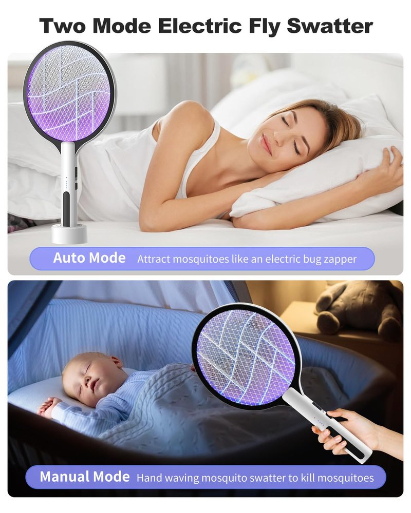 2PACK Electric Fly Swatter 4500V Bug Zapper Racket, 2 in 1 Handheld Fly Zapper & Purple Mosquito Killer Rechargeable and 3-Layer Safety for Indoor Home Office Backyard Patio Camping