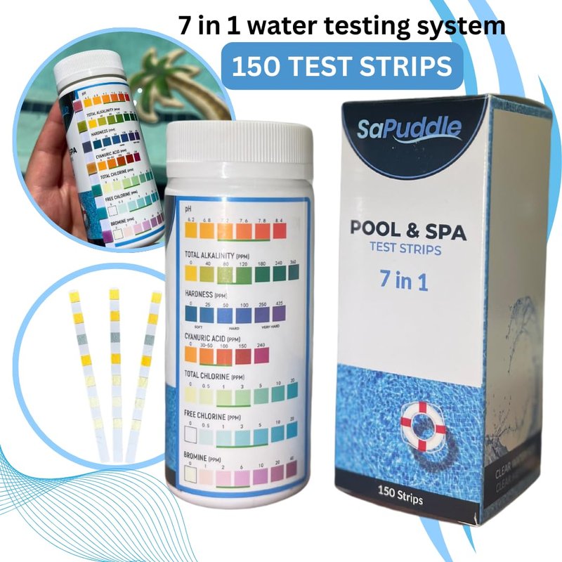 Premium Pack of 2 Hot Tub Scum Absorber for Swimming Pools with 150 Water Test Strips - Pool Scum Absorber for Spa Hot Tubs - Washable Scum and Oil Absorbing Sponges for Pools Sponge Oil Absorber
