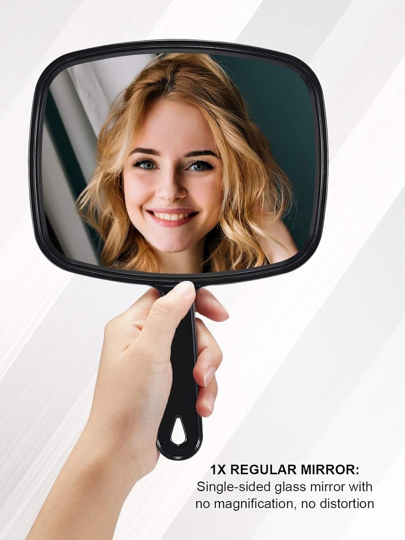 9.3"L x 6.7"W MIRRORNOVA Hand Mirror, Barber Hairdressing Handheld Mirror with Handle for Salon, Rectangular, Black, Medium Size