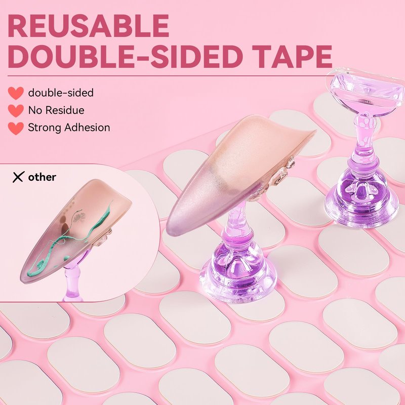 ESUOHYM Nail Stand For Press On Acrylic Strong Magnetic Nail Holder Kit For Painting Nails Tip Arts Display With 200PCS Double-Sided Tape And 1 Heart Shaped Acrylic Magnetic Presson Stand (Clear And Purple, Medium)