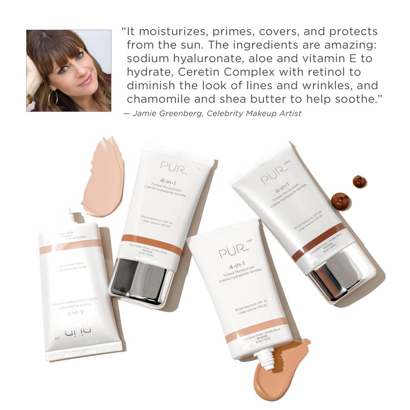 PÜR MINERALS 4-in-1 Tinted Moisturizer with SPF 20 - Hydrating Skin Tint Face Moisturizer, Primer & Foundation with Shea Butter, Aloe Vera & Vitamin B3 - Vegan Friendly, Paraben Free (Bone)