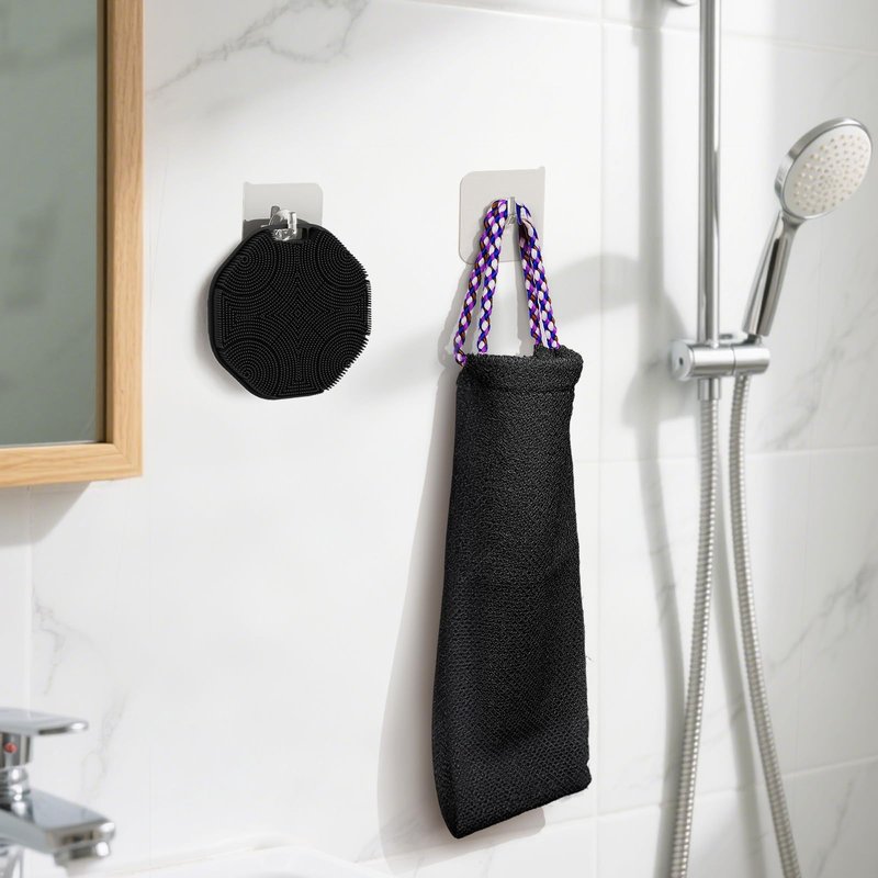 Manmihealth Soft Silicone Body Scruuber & African Bath Sponge Net Set, Gentle-Cleansing Shower Brush & Exfoliating Mesh Combination, Lathering Well Africa Wash Net Shower Scrubber (Black)