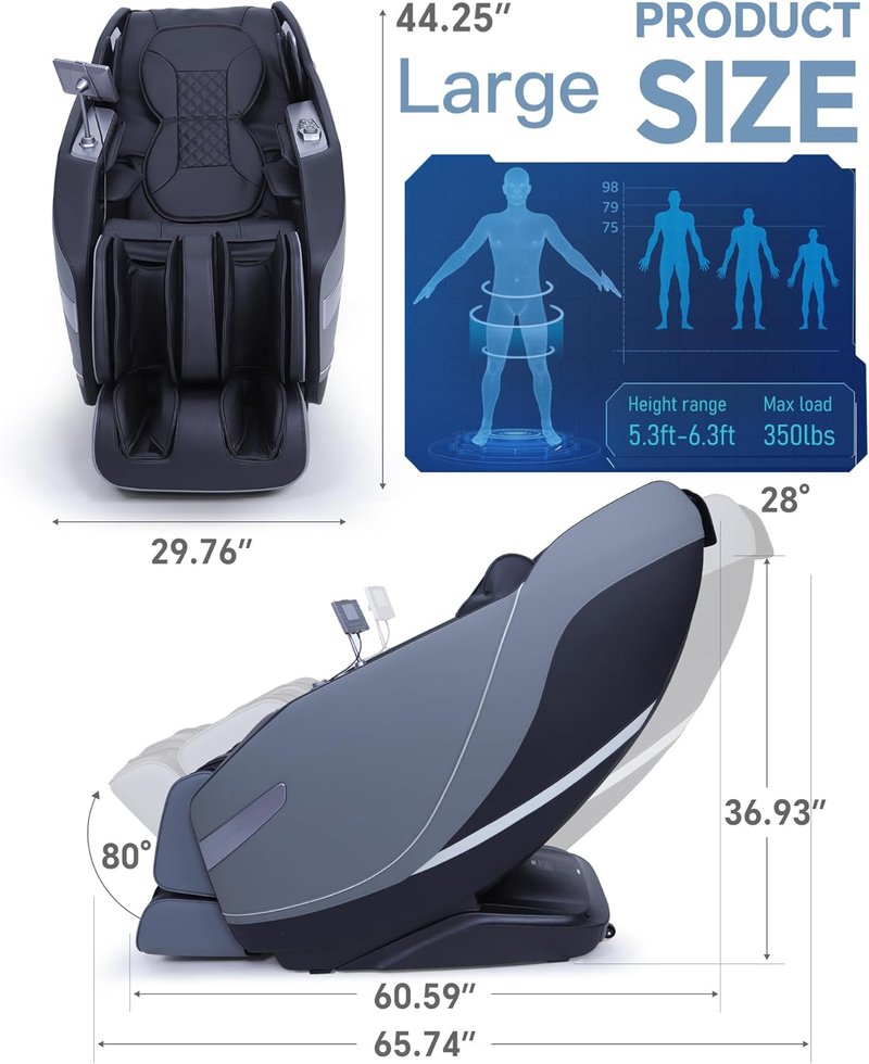 Skiennix Full Body Massage Chair - Zero Gravity 3D SL-Track Shiatsu with Rocking Sleep Mode, Black
