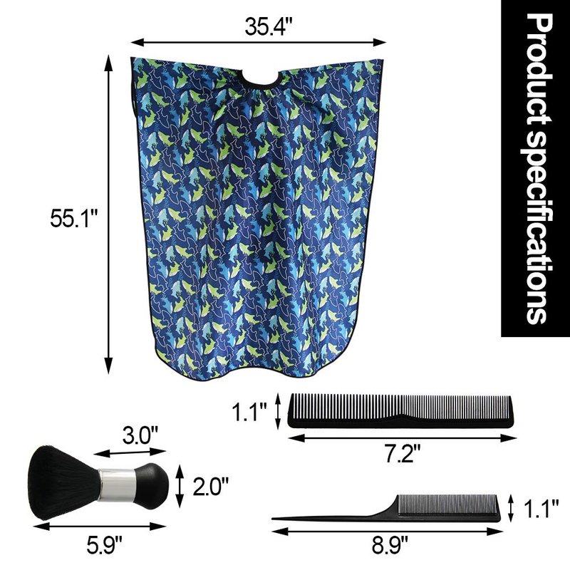 Kids Haircut Cape Set - Professional Dolphin Apron with Neck Duster Brush | Extra Long 47x39 Inch