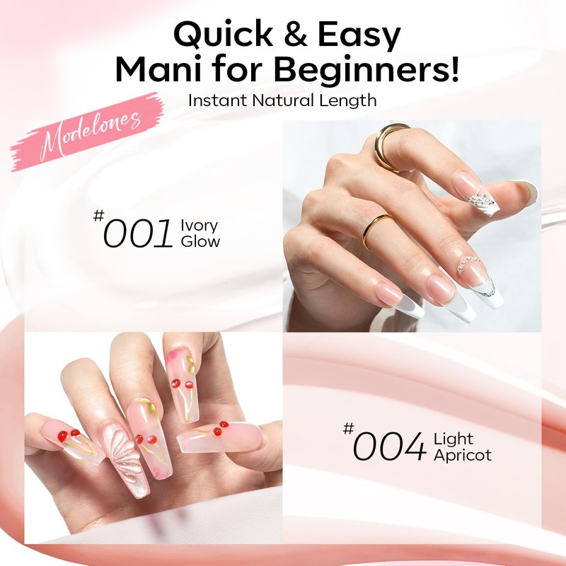 Modelones Poly Gel Nail Kit 3 Colors Clear White Apricot with Slip Solution Dual Nail Forms Top Base Coat Extension Builder Gel Polygel Toenail Kit DIY Nail Art Salon Use