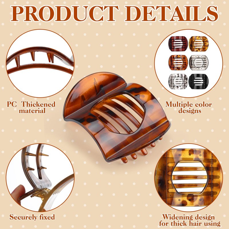 6 Pack Large Flat Hair Clips for Women Girls, Strong Hold French Claw Clips for Thin Hair, Minimalist Hair Accessories for Work/Travel (Tortoiseshell)