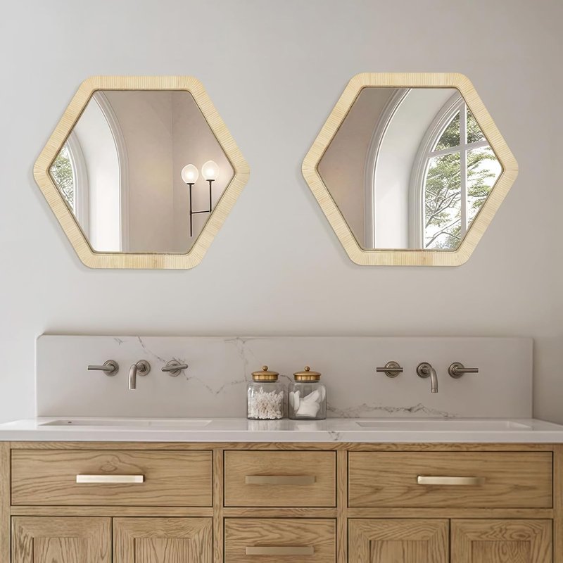 Rattan Wicker Wall Mirror - 30 Inch Boho Rustic Decor with Handmade Frame | Ideal for Bathroom, Nursery, Living Room