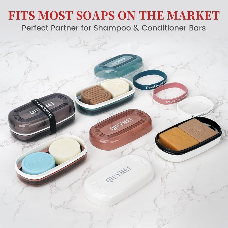 Shampoo Bar Holder - Leakproof Travel Container with Lid & Drain Tray | Includes Silicone Strap & Mesh Bag - Red, Large