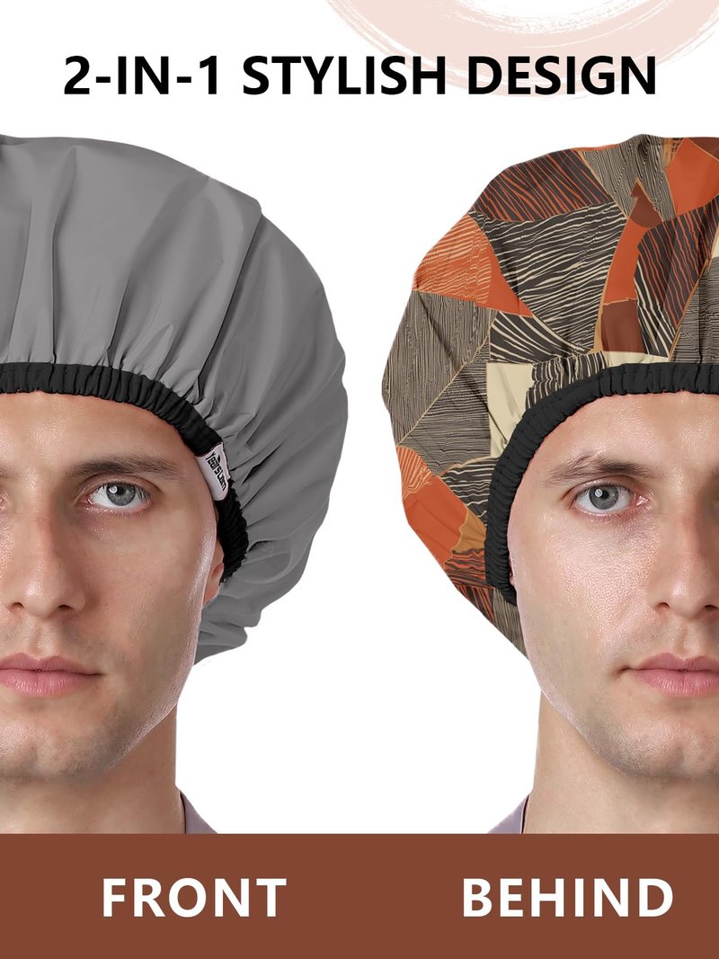 Years calm Shower Cap for Men, Waterproof Reusable Hair Cap with Dual-Layer Design, Reversible Double-Sided Use, Stretchable Elastic Band, Comfortable Fit for Shower, Gym, Hair Care & Travel