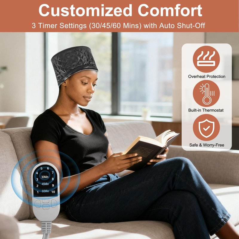 Professional Heat Cap for Deep Conditioning, Hair Steamer Cap, 10-Level Heating Speed 30s Fast Warm Up to 75°C for Hair Treatment, Portable Hair Steamer for Black Hair, Gentle Care