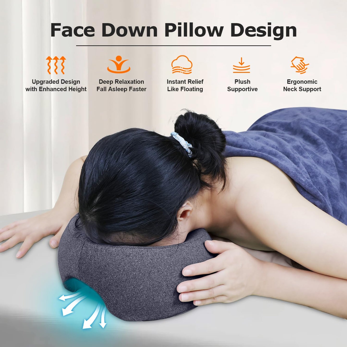 SKYIMOOO Face Down Pillow, Massage Headrest for Bed, Massage Face Cradle for Bed, BBL Pillow After Surgery Post Eye Surgery (Navy)
