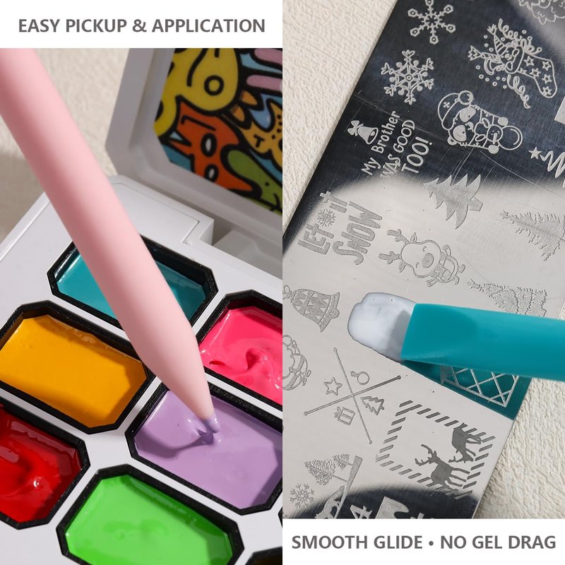 FSpronail 4 Pcs Nail Art Sculpture Pen,Dual Tipped Silicone Nail Tool Resin Nail Art Brushes for 3D Gel Carving Drawing Effect Shaping Apply Chrome Tool for Women Manicure Design at Home Salon DIY Kit