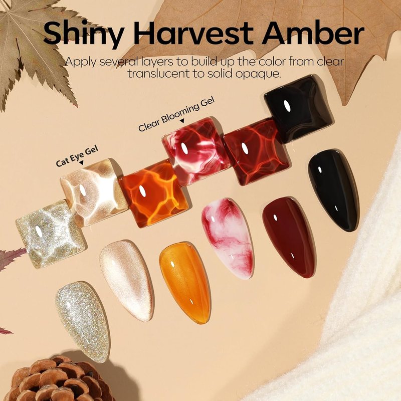 Modelones Gel Nail Polish Set - 6 Colors with Clear Blooming, Glitter & Cat Eye Effects | LED Mani Kit