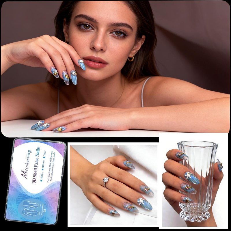 Shell Fake Nail Tips Medium Soft Gel Nail Tips 14 Sizes Almond Pre-Shaped Full Cover Clear Acrylic Press on False Nails Extension Tips for Woman DIY 140PCS
