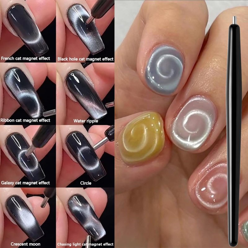 Skiennix 6-Pcs Nail Art Magnet Stick Set - Professional Magnetic Tools for 3D Cat Eye Gel Polish | Multi-Shape Designs