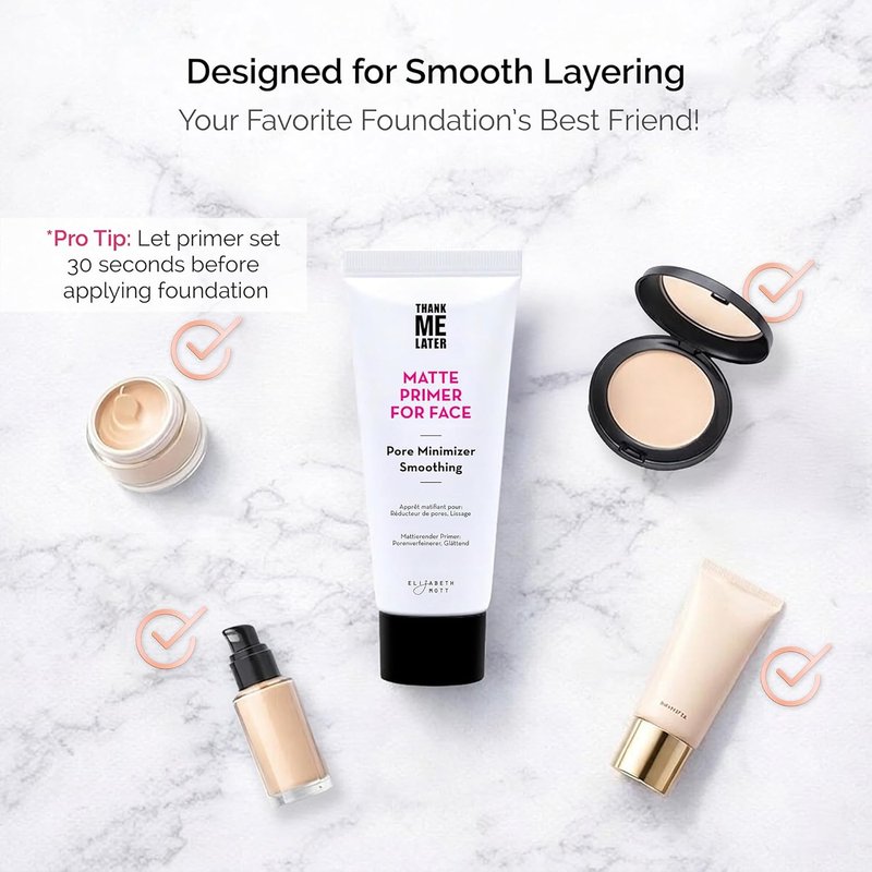 Elizabeth Mott Thank Me Later Face Primer - Mattifying Makeup Base for Smooth, Poreless Skin - Lightweight, Long-Lasting, 30g