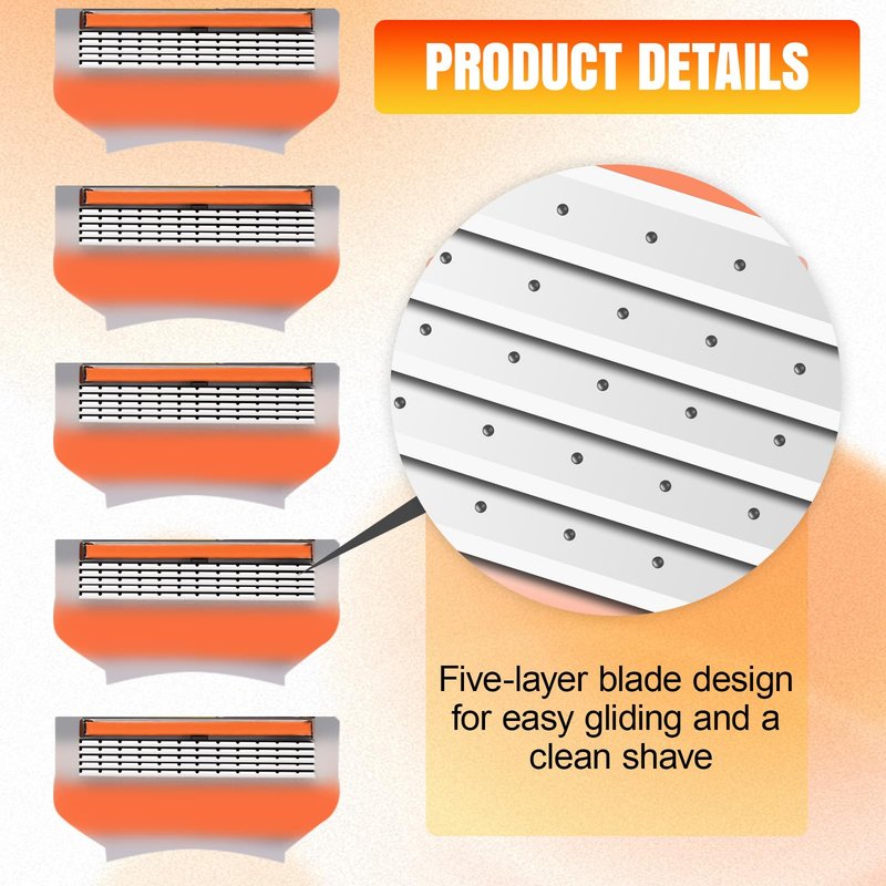 24Pcs Premium Razor Blades for Men - Compatible with fus-sion 5 blades refills, 5-Layer Stainless Steel Cartridge Refills Compatible with Fus-sion 5 Style