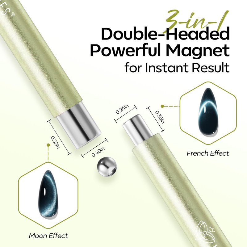 Modelones Cateye Gel Polish Nail Magnet Set, 6PCS Cat Eye Magnet Tool with Liner Nail Brush for Gel Swirl Nails Strong Magnetic Nail Art Wand, Glass Bead& French Tip for DIY Nail Lovers