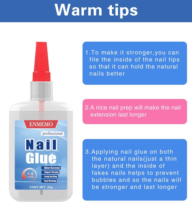 (2-in-1) 20ml Nail Glue with Brush Applicator & Nozzle,Used for Nail Tips,Acrylic Nails and Press on Nails,Built in Brush on,Super Strong,Long Lasting,Waterproof