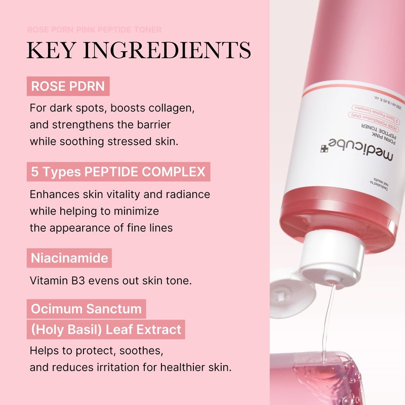 medicube PDRN Toner Rose PDRN Peptide Toner | Lightweight & Watery Type for Skin Boosting, Soothing and Calming, Uneven Skin Tone | with Rose, Peptide, Niacinamide | Korean Skincare, 8.45 fl.oz