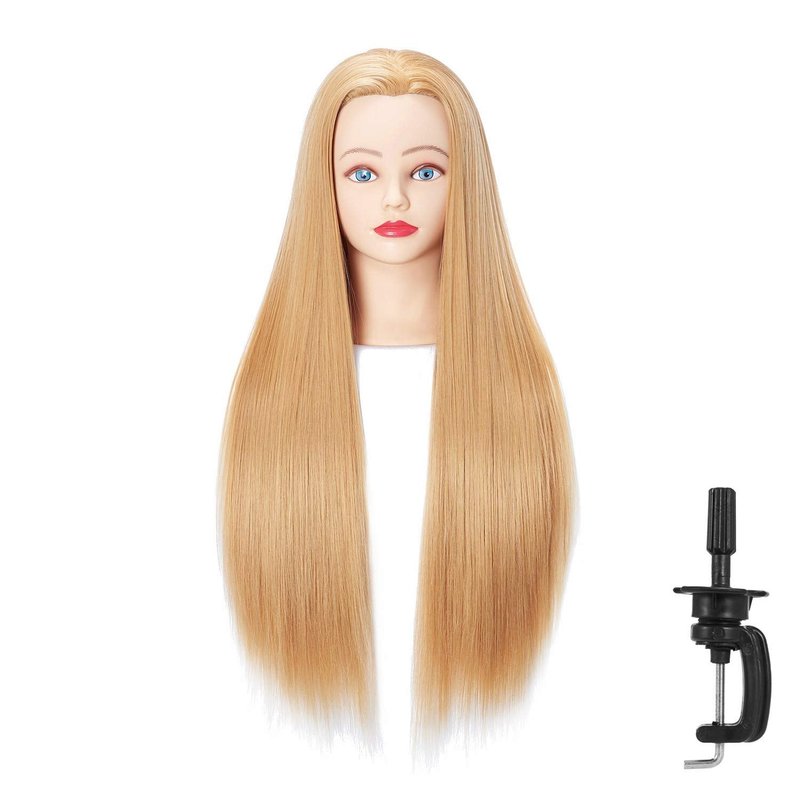 Hairingrid 26"-28" Mannequin Head Hair Styling Training Head Manikin Cosmetology Doll Head Synthetic Fiber Hair and Free Clamp Holder (Golden)