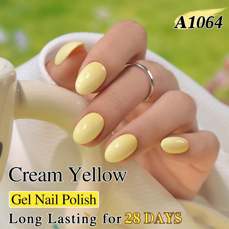 Gel Nail Polish - Double Rhythm 0.5 Oz Translucent Light Milky Pastel | Cream Yellow A1064 for DIY Manicure