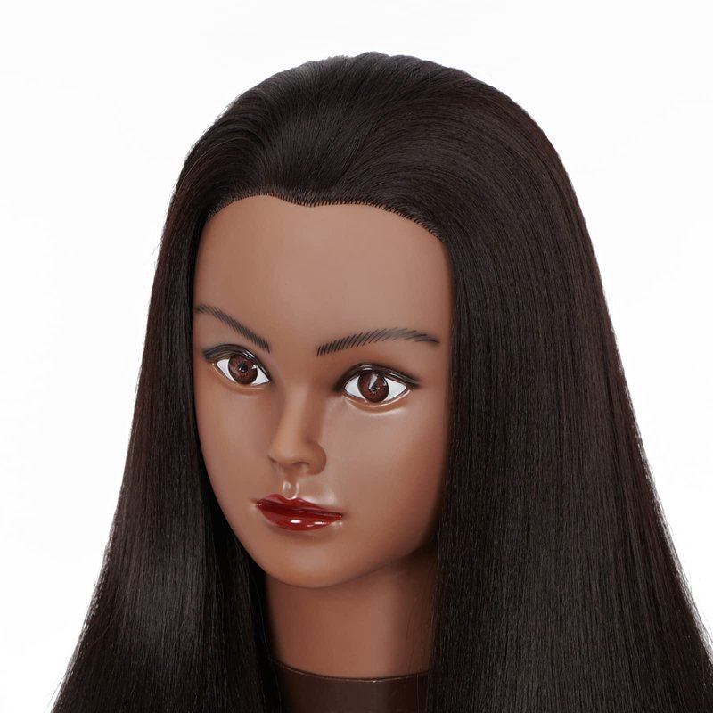 Hairingrid 26"-28" Mannequin Head Hair Styling Training Head Manikin Cosmetology Doll Head Synthetic Fiber Hair and Free Clamp Holder (R71919BY0220) Yaki-Black-
