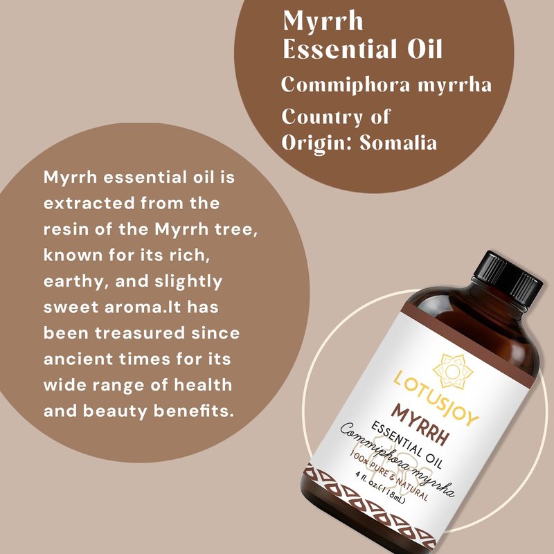 LOTUSJOY Myrrh Essential Oil, Pure Natural Myrrh Oil for Skin Hair Diffuser Room Spray DIY - 4 Oz
