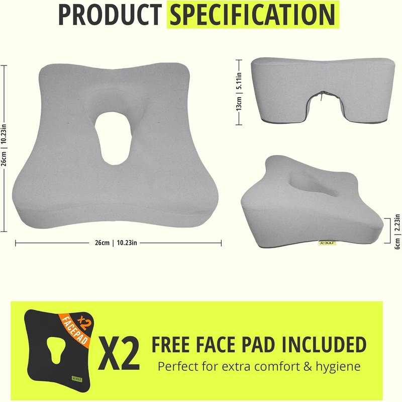 Skiennix Face Down Pillow - Comfortable Headrest for Massage Tables | Includes 2 Covers & Gua-Sha Tool