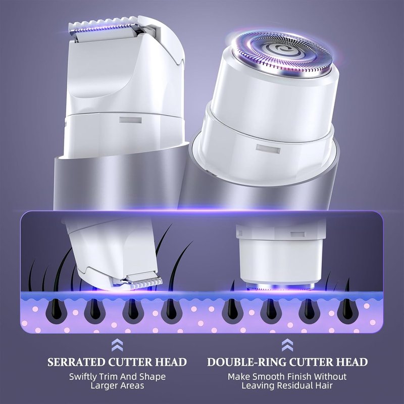 Skiennix Bikini Trimmer for Women - Dual Head Electric Razor | IPX7 Waterproof, Light Purple