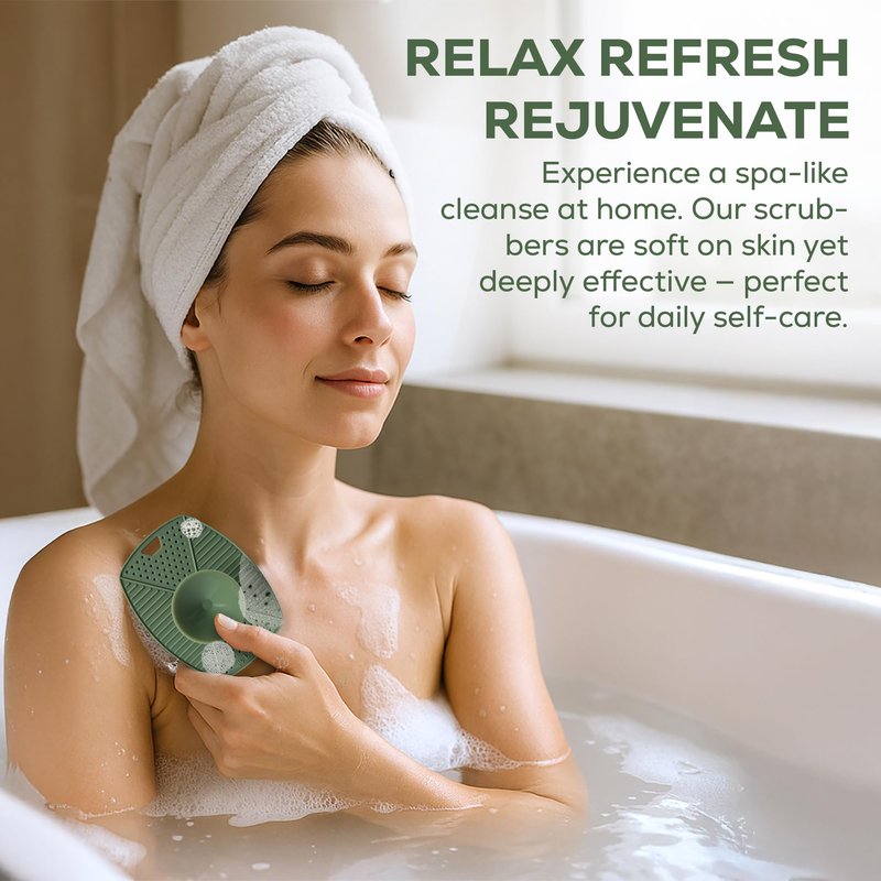 LauTus1 Silicone Body Scrubber — Suction Cup Mount & Hook, Gentle Exfoliating Shower Brush, Soft Loofah Alternative for Men, Women & All Skin Types — Sage Green