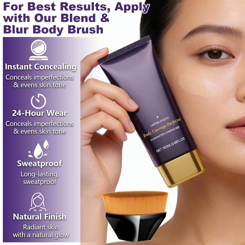 Body Makeup Coverage Perfector - No Transfer Formula with 10 Tattoo Cover Up Patches | Natural Radiant Finish
