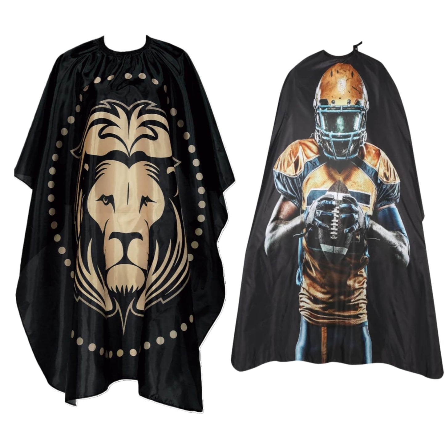 YELEGI Professional Hair Cutting Cape(2Pcs), Salon Barber Cape with Adjustable Snap Closure, Waterproof Hair Dye Color Cape Hair dressing stylist apron (Lion & Football Player)