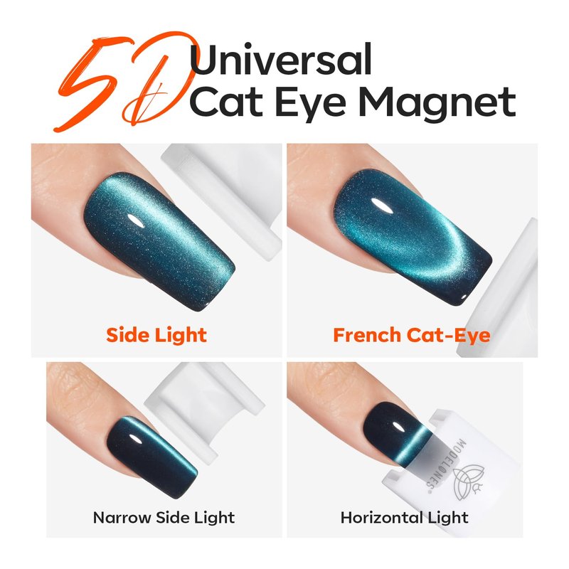 modelones Cat Eye Magnet for Nail Polish Gel Polish, 5D Aura French Glass Bead Multi Cateye Effect Beginner Friendly Strong Magnetic Tool Home DIY Nail Art Design Manicure Gift for Women