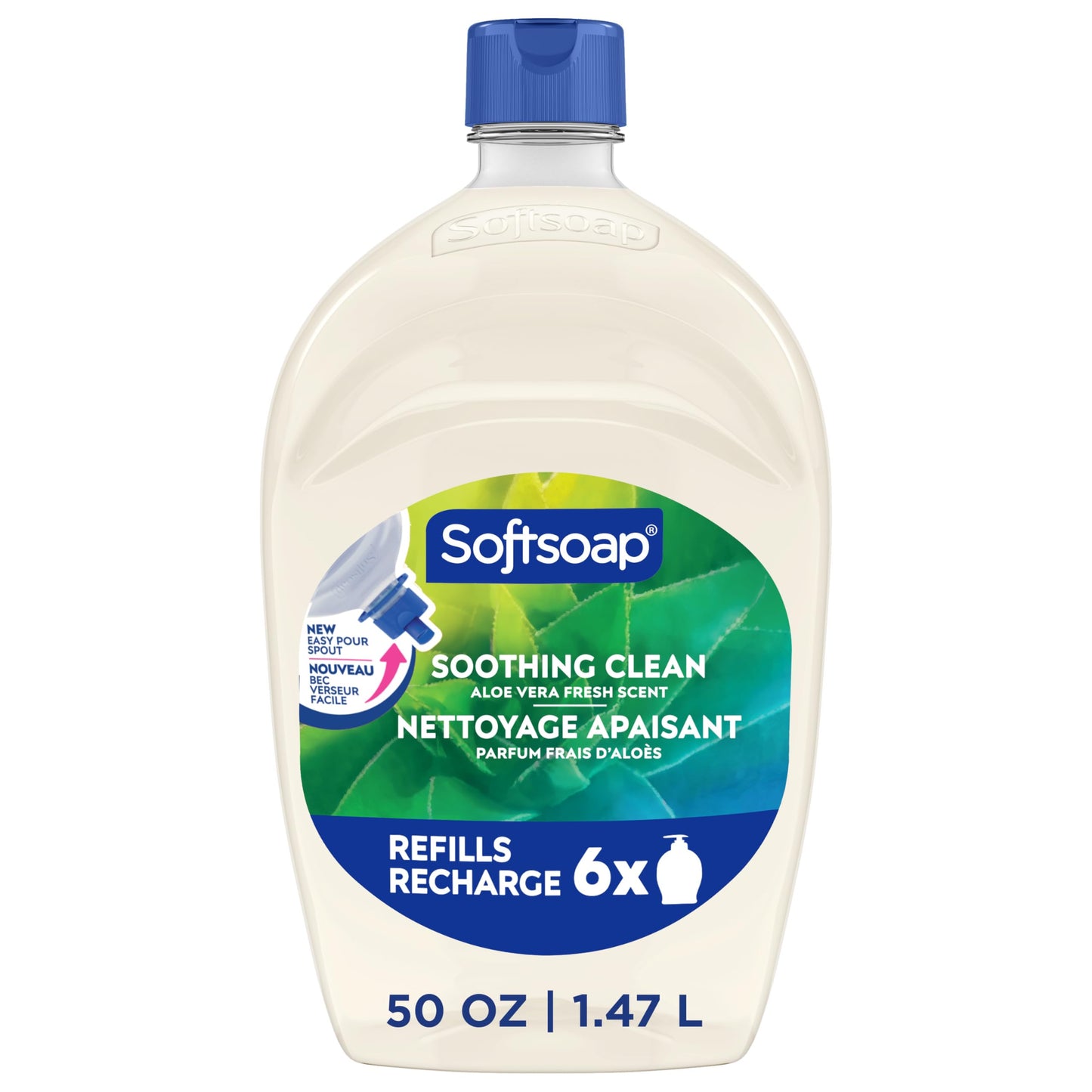 Softsoap Soothing Clean Liquid Hand Soap with New Easy Pour Spout, Kitchen and Bathroom Hand Soap, Aloe Vera Fresh Scent, 50 fl oz Refill