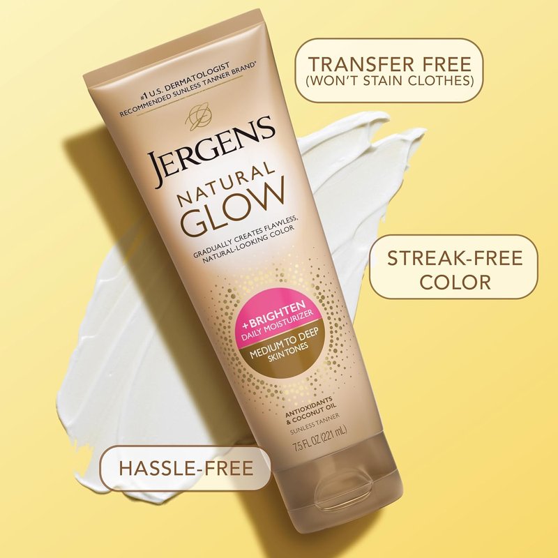 Jergens Natural Glow Self Tanner Lotion - Daily Moisturizer for Medium to Deep Skin Tone | 7.5 Oz with Coconut Oil & Vitamin E